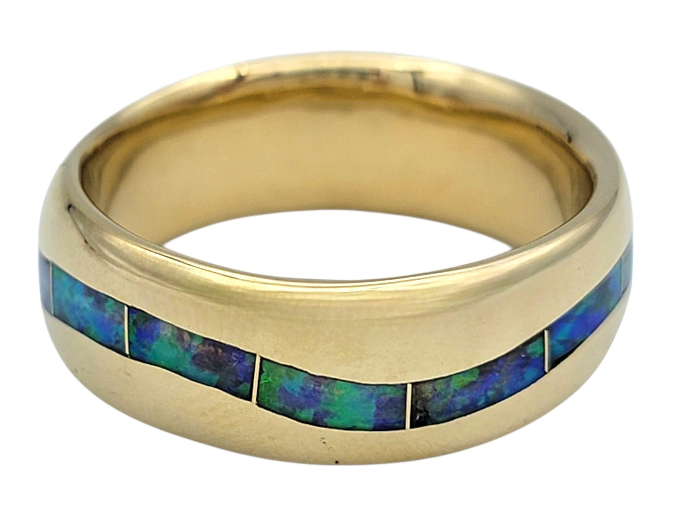Anillo de oro amarillo de 14 quilates con incrustación de ópalo de corte curvo rectangular Contemporáneo en venta
