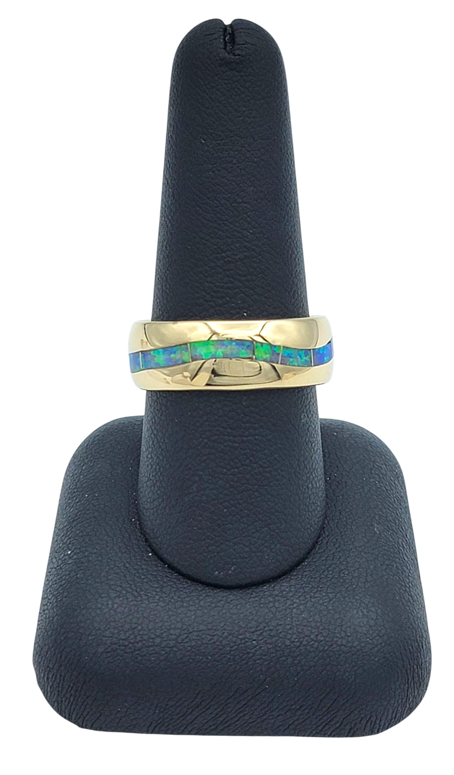 Anillo de oro amarillo de 14 quilates con incrustación de ópalo de corte curvo rectangular en venta 2