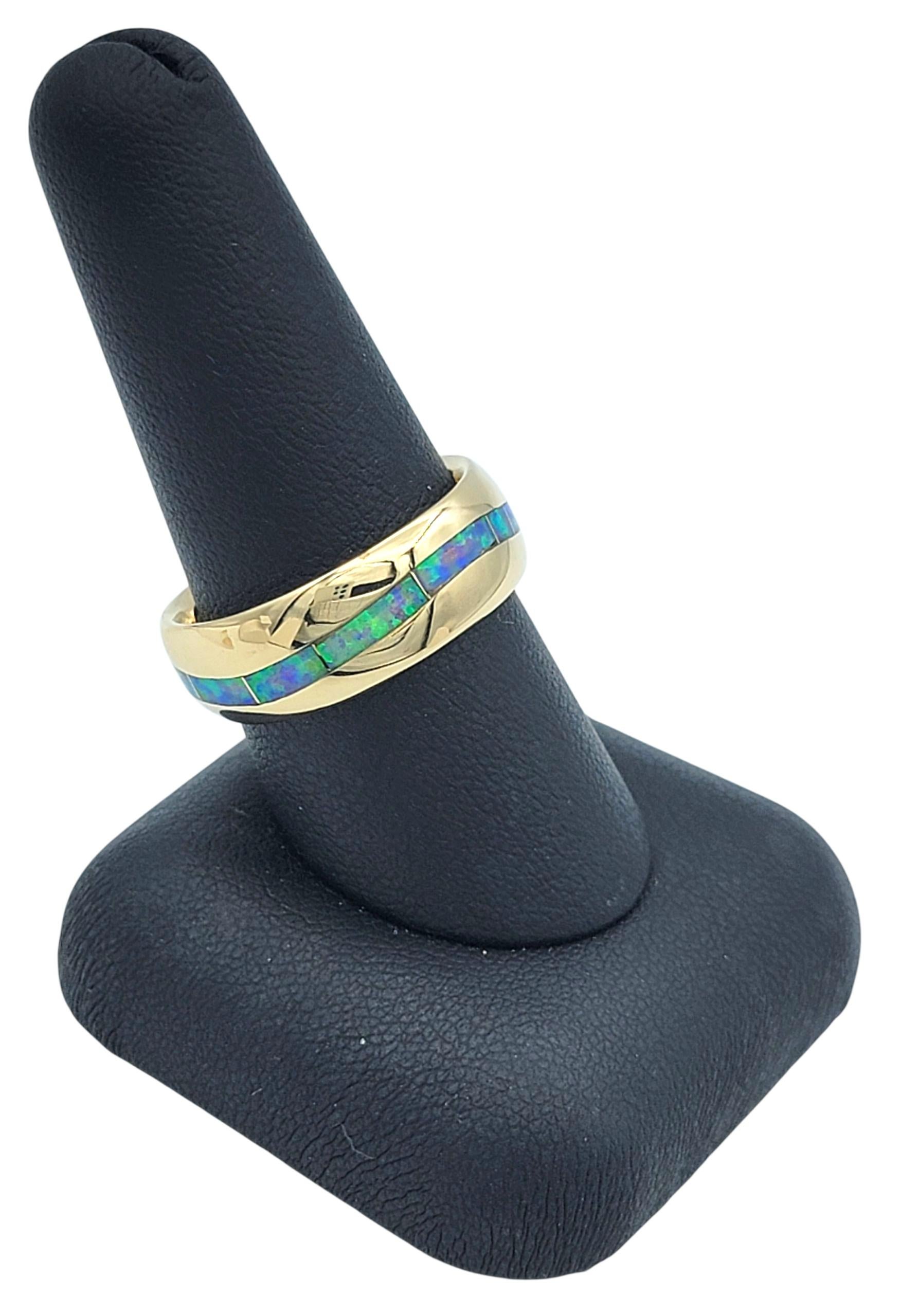 Anillo de oro amarillo de 14 quilates con incrustación de ópalo de corte curvo rectangular en venta 3