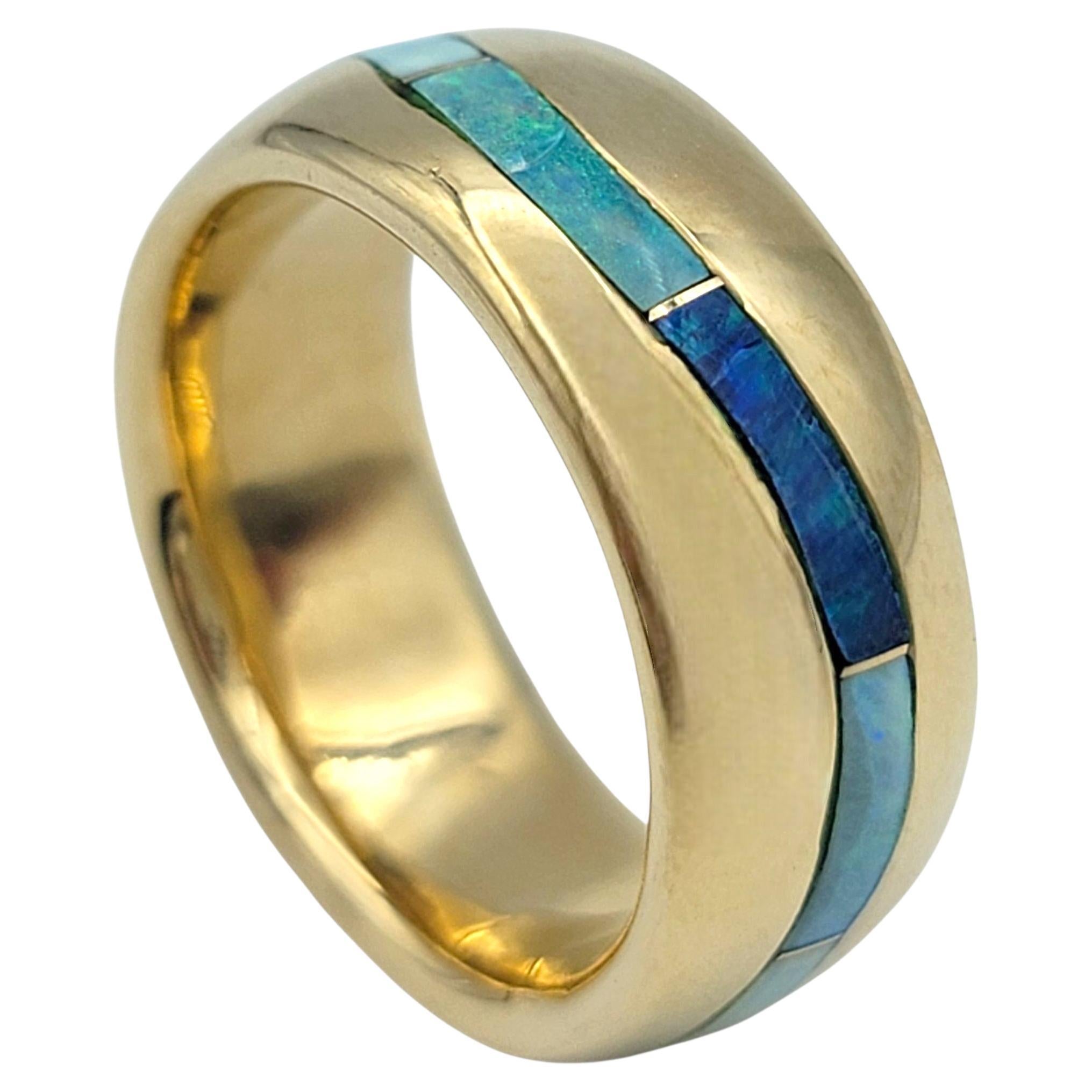 Rechteckiger Opal mit Kurvenschliff Inlay Ewigkeitsring aus 14 Karat Gelbgold