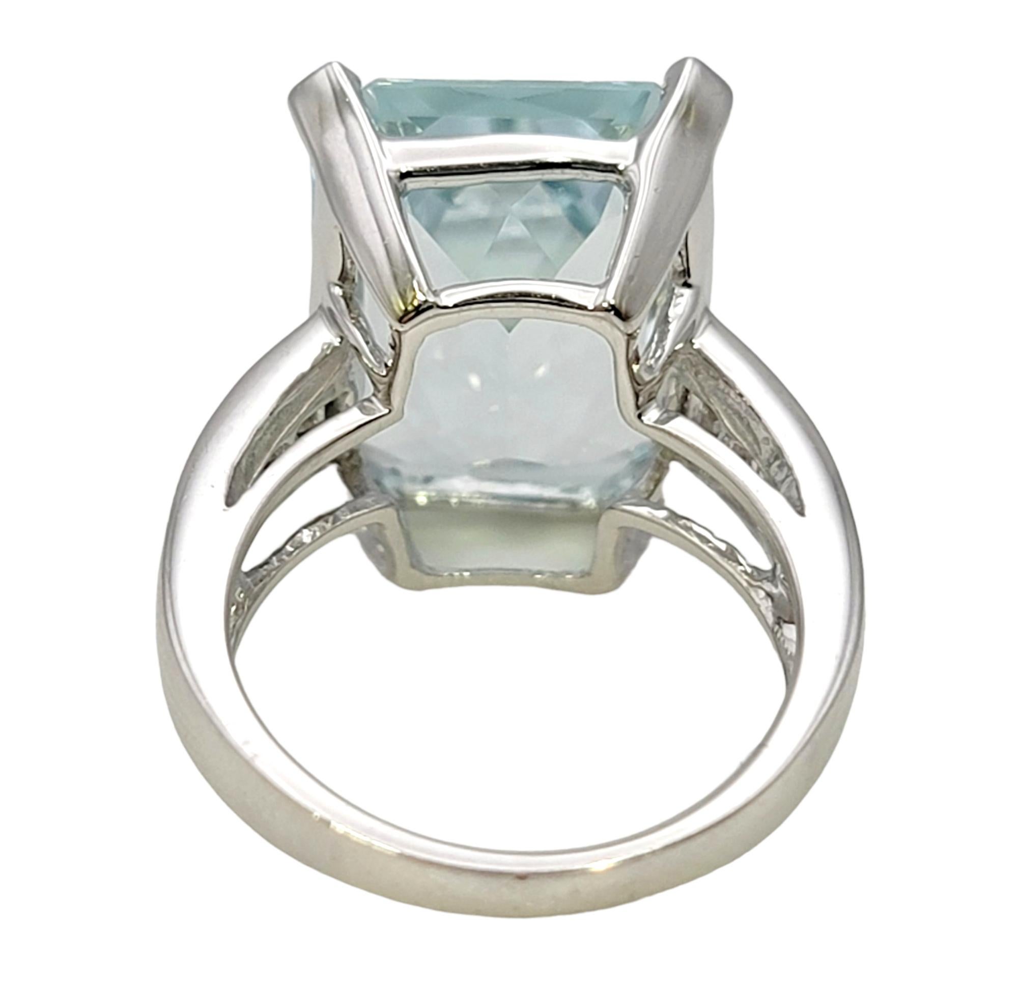 Rectangular Cut Aquamarine and Baguette Diamond Cocktail Ring in Platinum For Sale 2