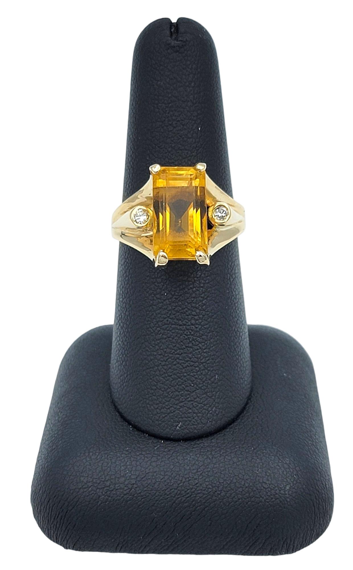 Rectangular Cut Citrine High Profile 14 Karat Gold Cocktail Ring with Diamonds For Sale 7