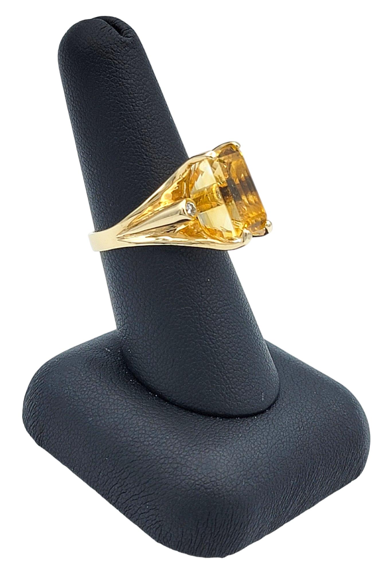 Rectangular Cut Citrine High Profile 14 Karat Gold Cocktail Ring with Diamonds For Sale 8