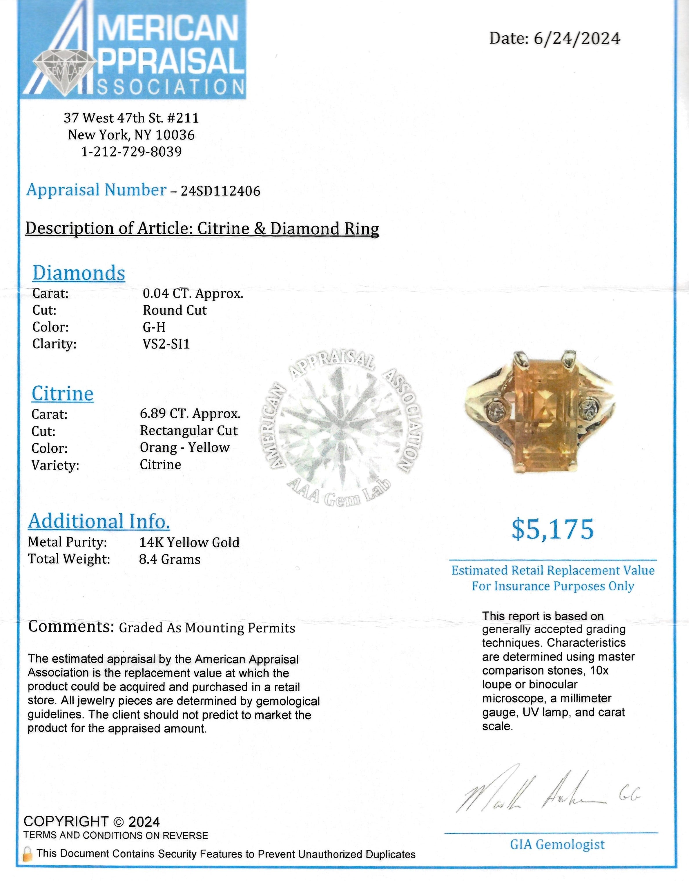 Rectangular Cut Citrine High Profile 14 Karat Gold Cocktail Ring with Diamonds For Sale 9