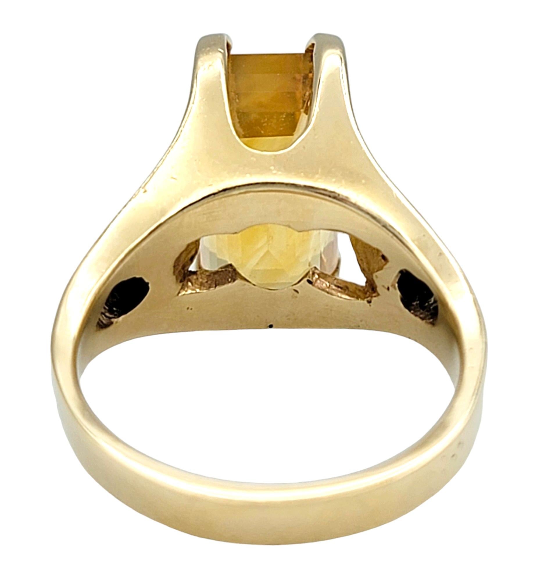 Rectangular Cut Citrine High Profile 14 Karat Gold Cocktail Ring with Diamonds For Sale 3