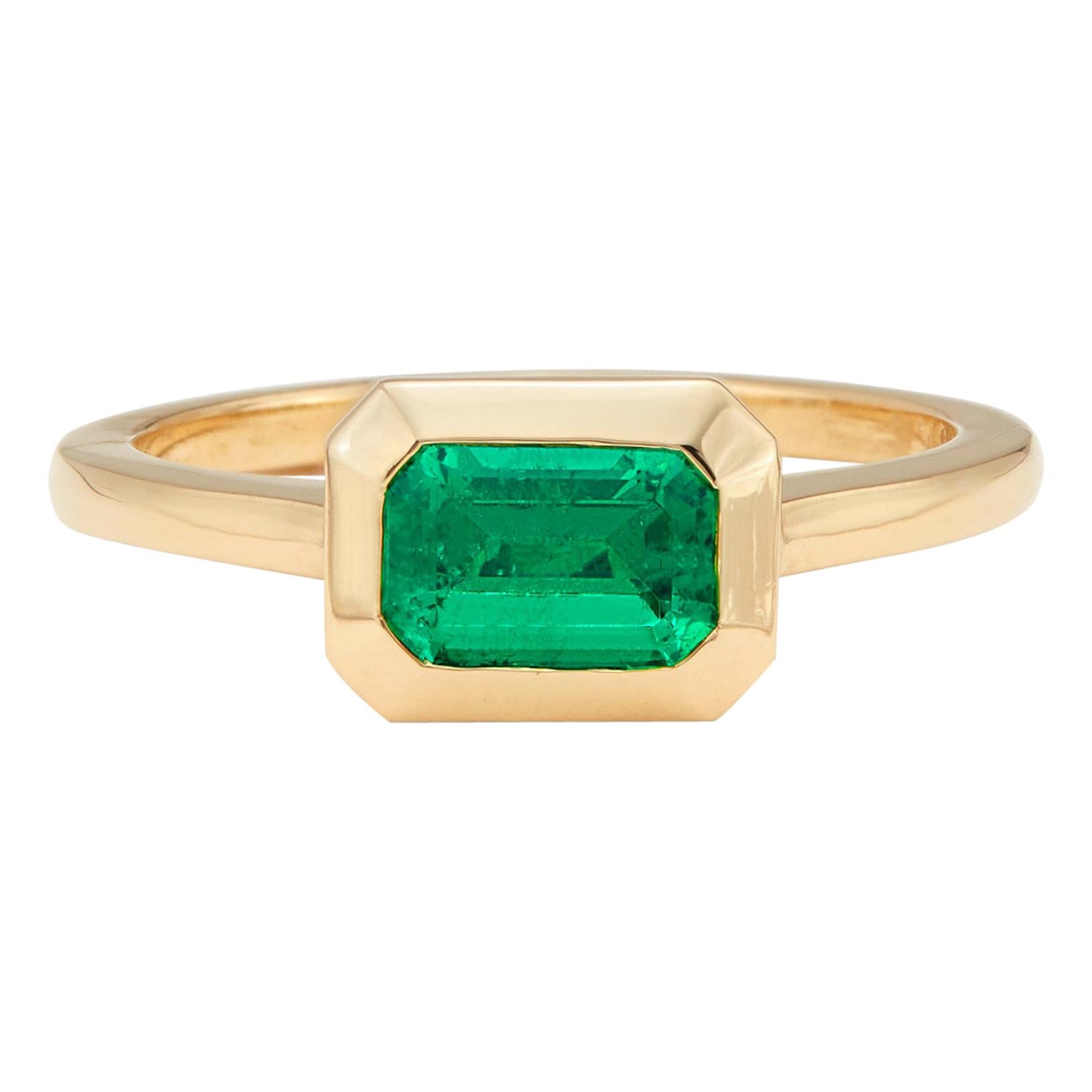 Rectangular-Cut Emerald and 18 Karat Yellow Gold Ring at 1stDibs