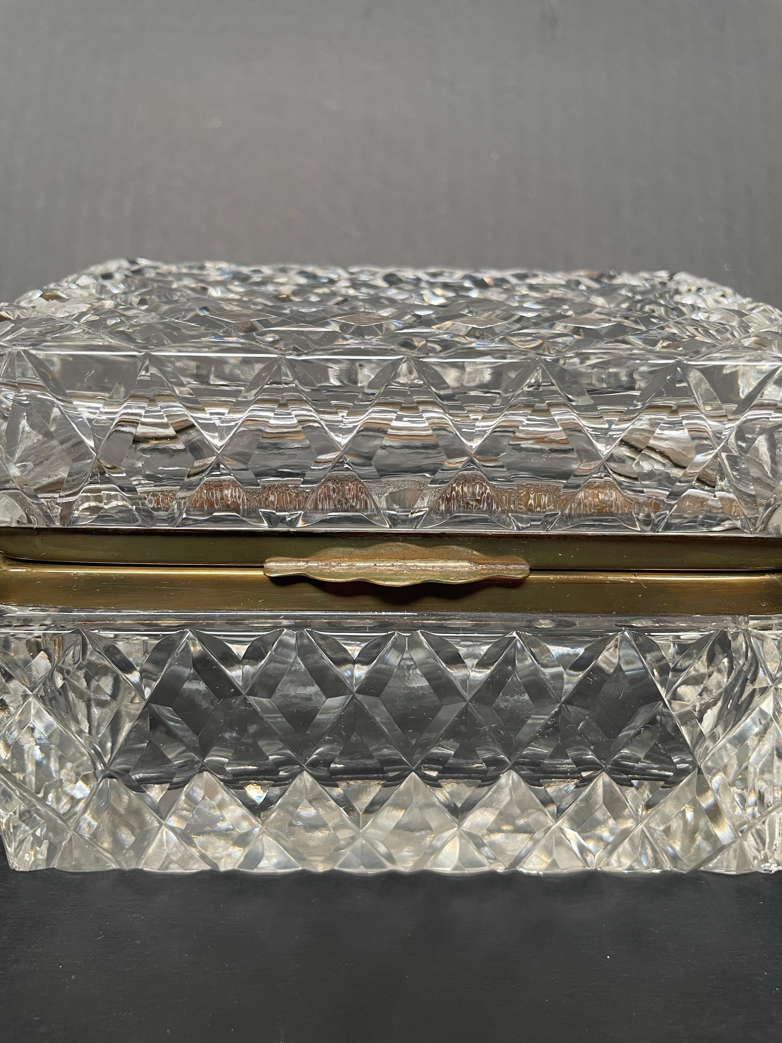 A beautiful cut glass casket box. Tiny chip on one bottom corner. 