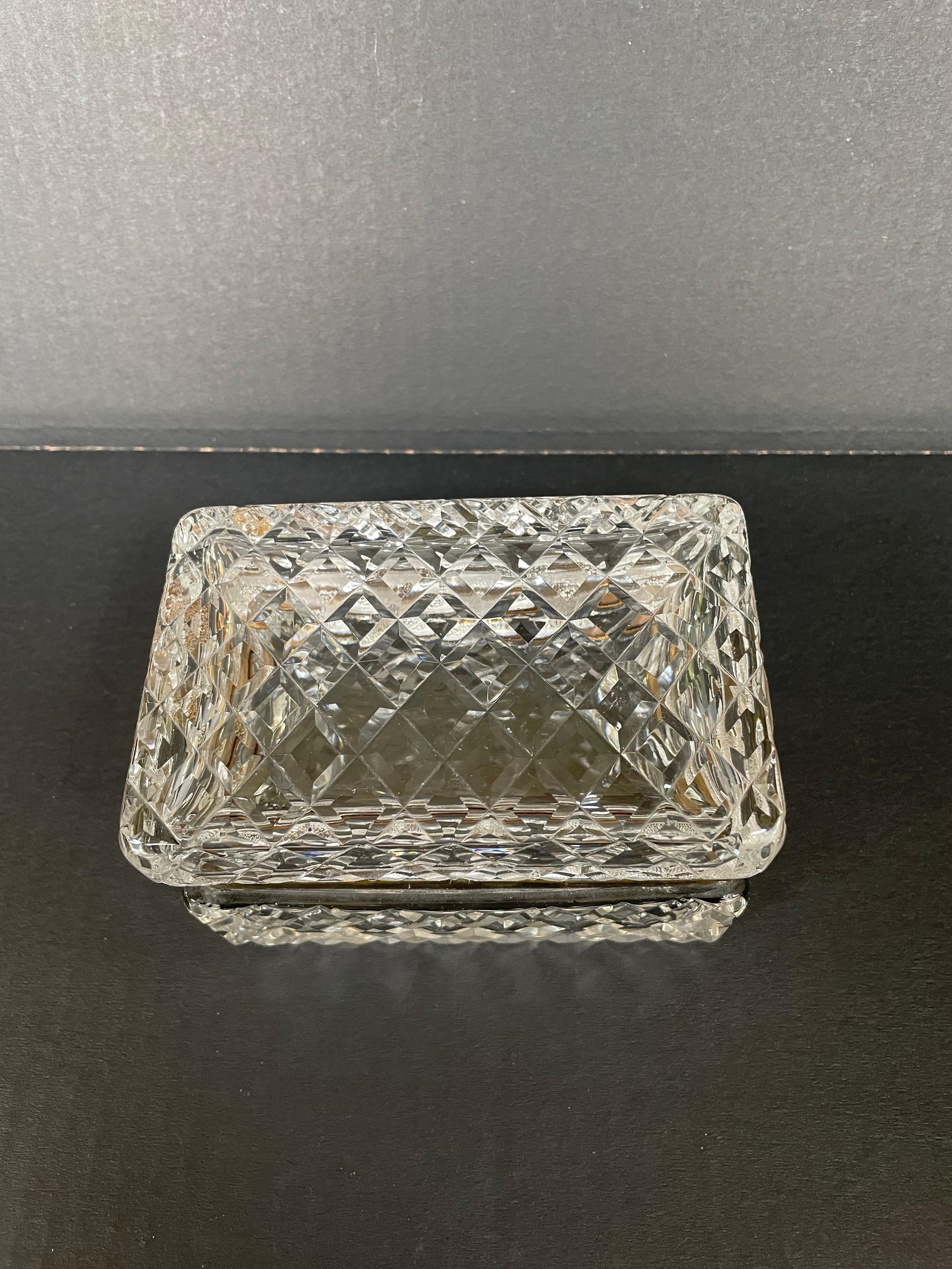 Brass Rectangular cut glass casket box For Sale