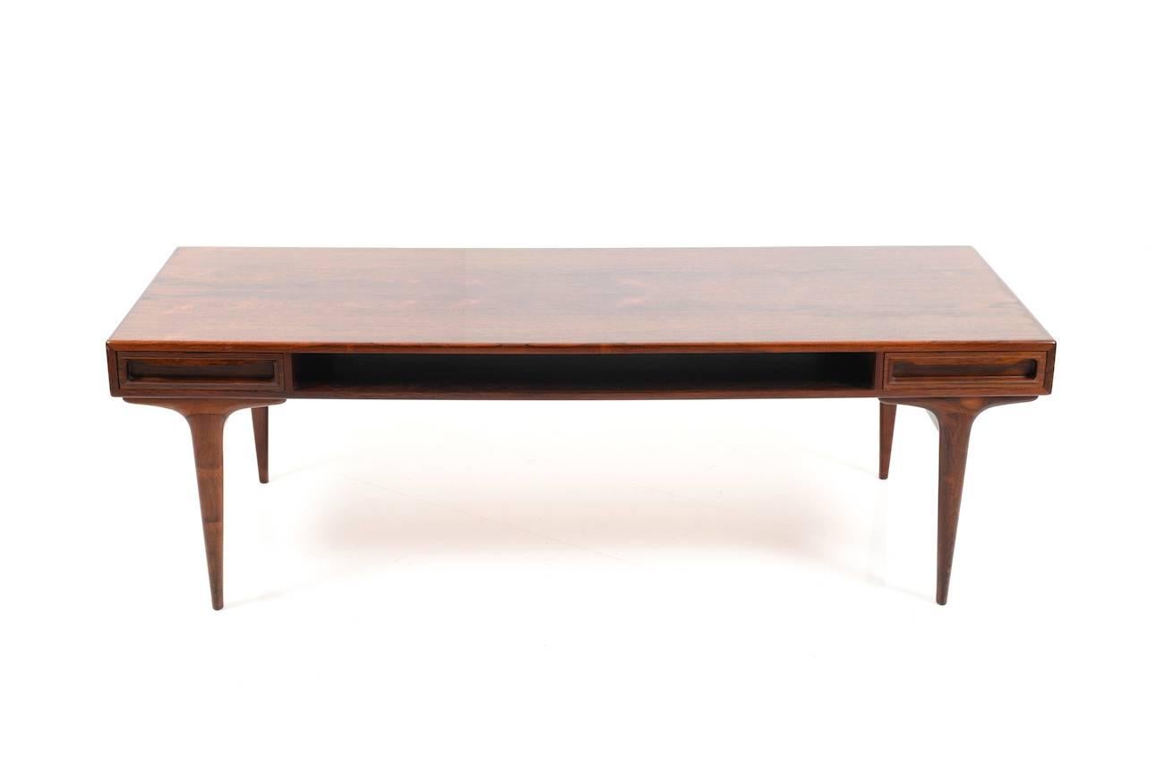 Scandinavian Modern Rectangular Danish Rosewood Sofa Table with Two Drawers For Sale