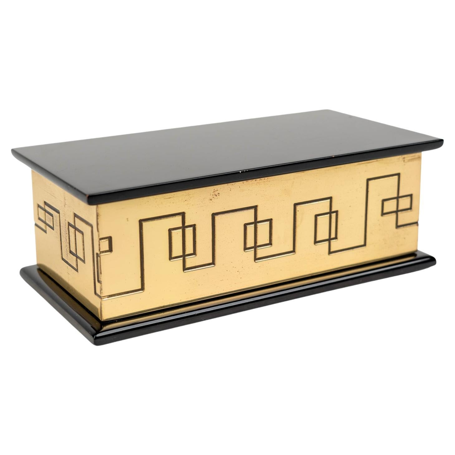 Rectangular Decorative Box in Solid Brass and Lacquered Wood, Italy 1970s