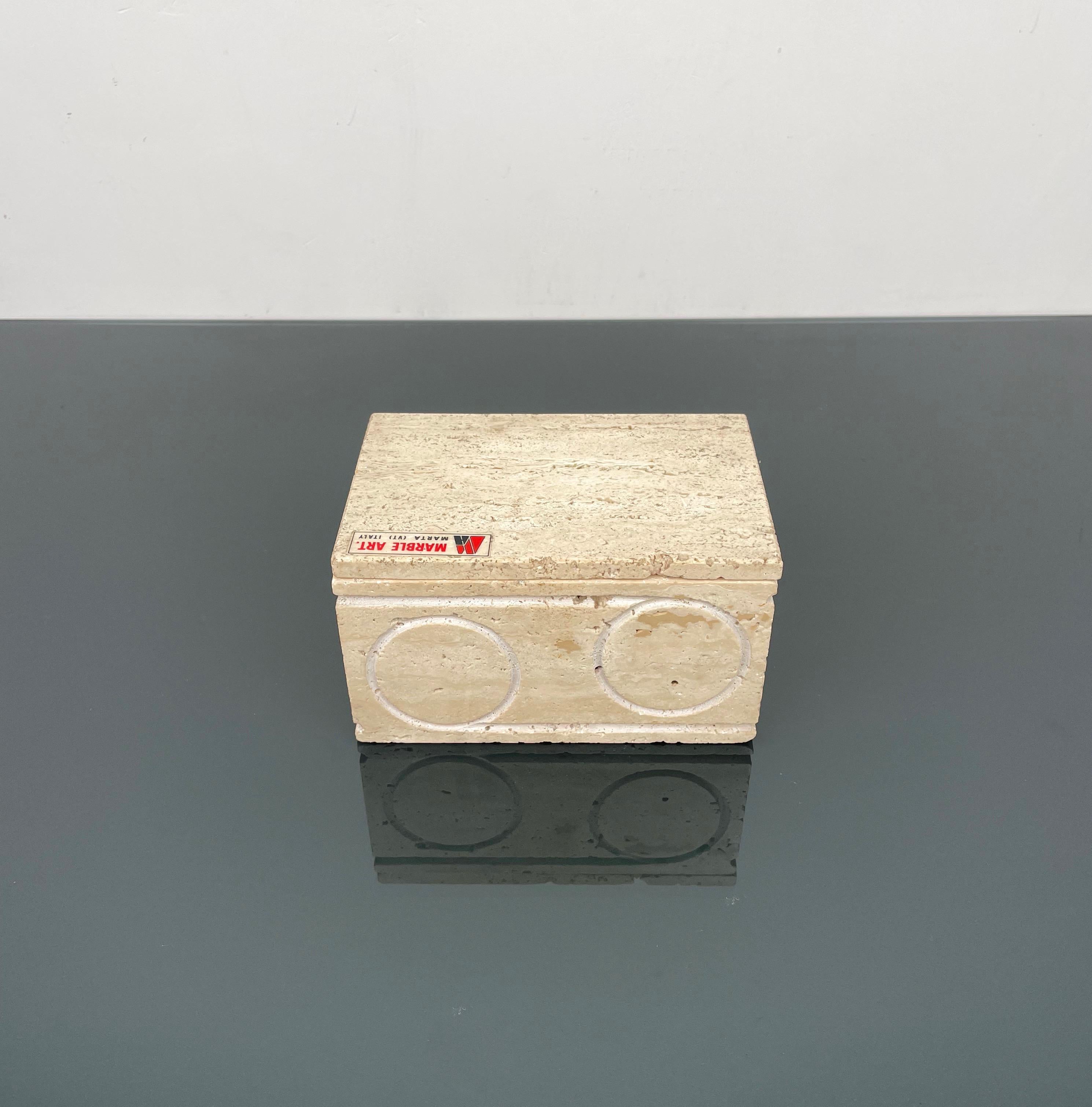 Caja rectangular decorativa en travertino y corcho de Marble Art, Italia, años 70 en venta 5