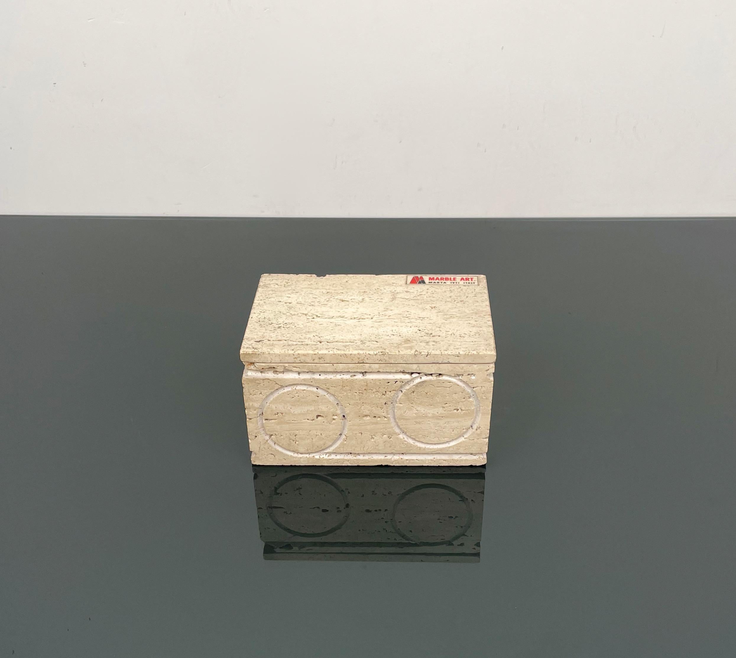 Caja rectangular decorativa en travertino y corcho de Marble Art, Italia, años 70 Italiano en venta