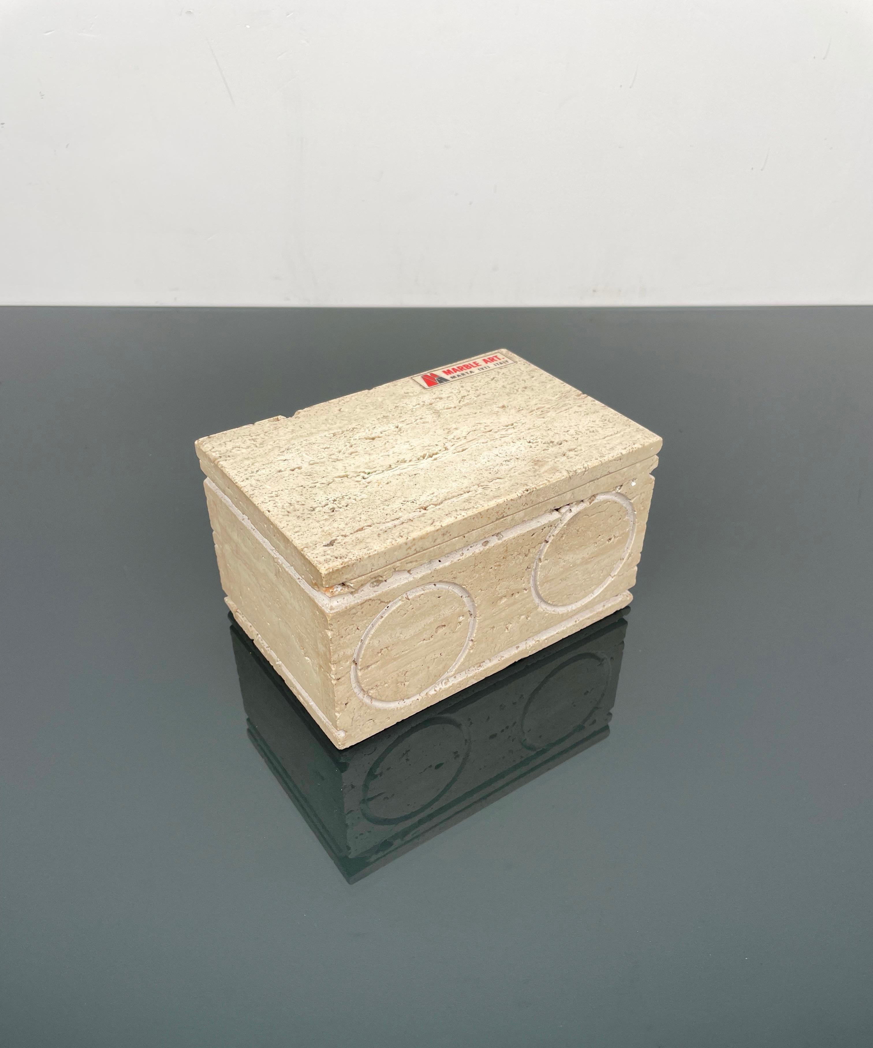 Caja rectangular decorativa en travertino y corcho de Marble Art, Italia, años 70 en Bueno estado para la venta en Rome, IT