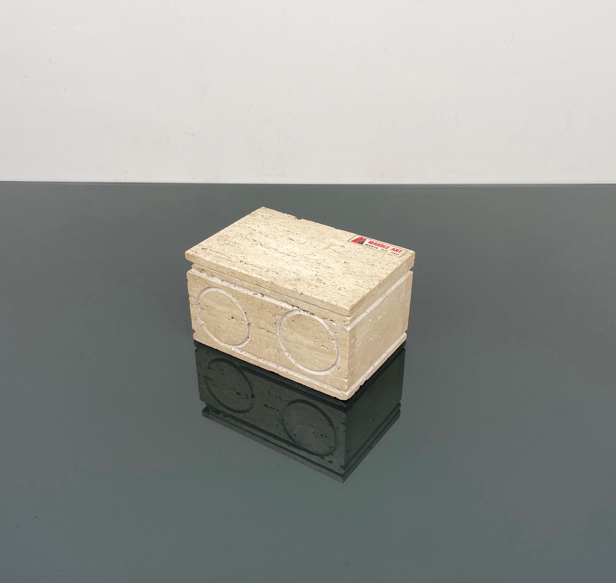 Caja rectangular decorativa en travertino y corcho de Marble Art, Italia, años 70 finales del siglo XX en venta