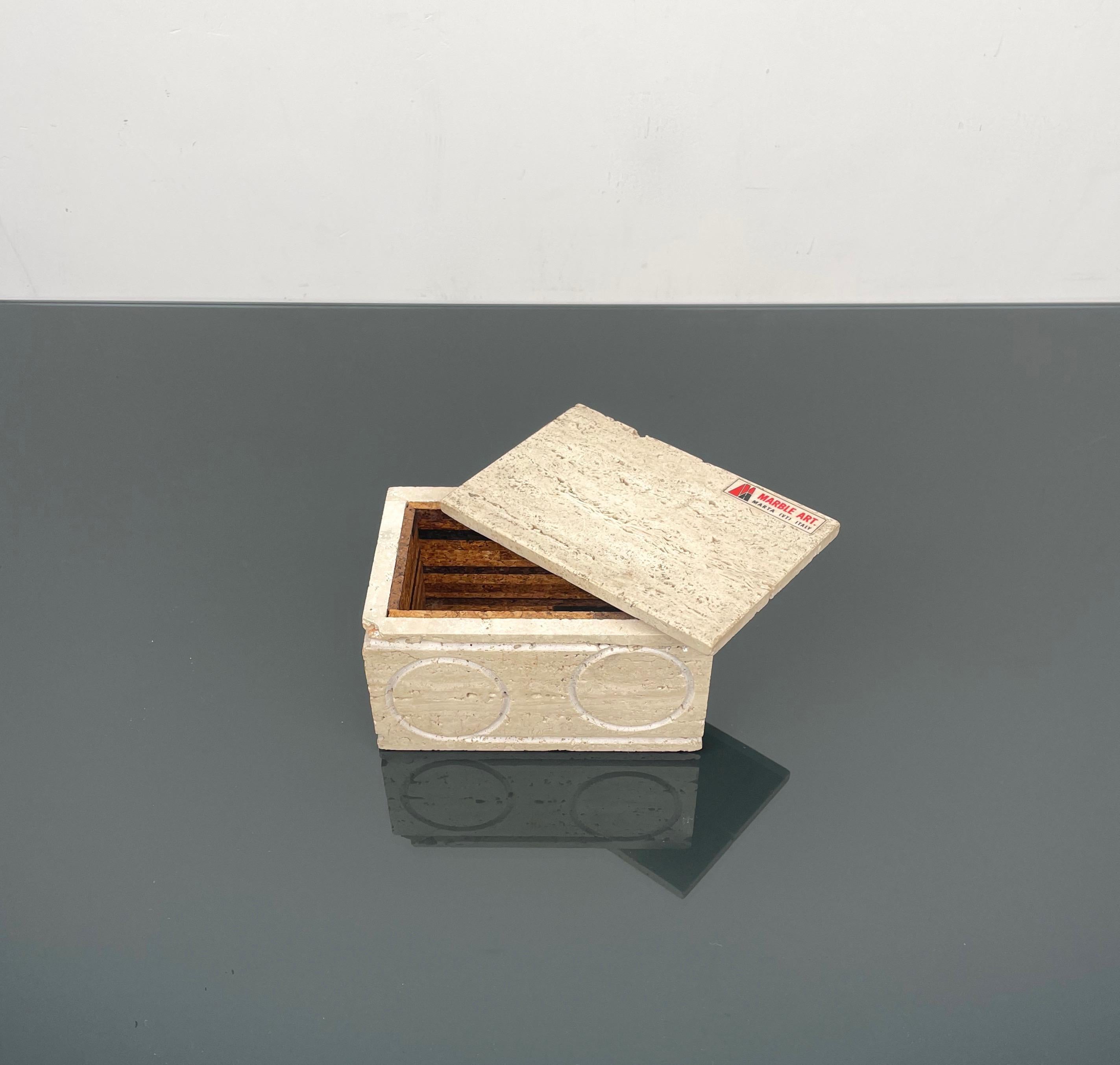 Caja rectangular decorativa en travertino y corcho de Marble Art, Italia, años 70 Travertino en venta