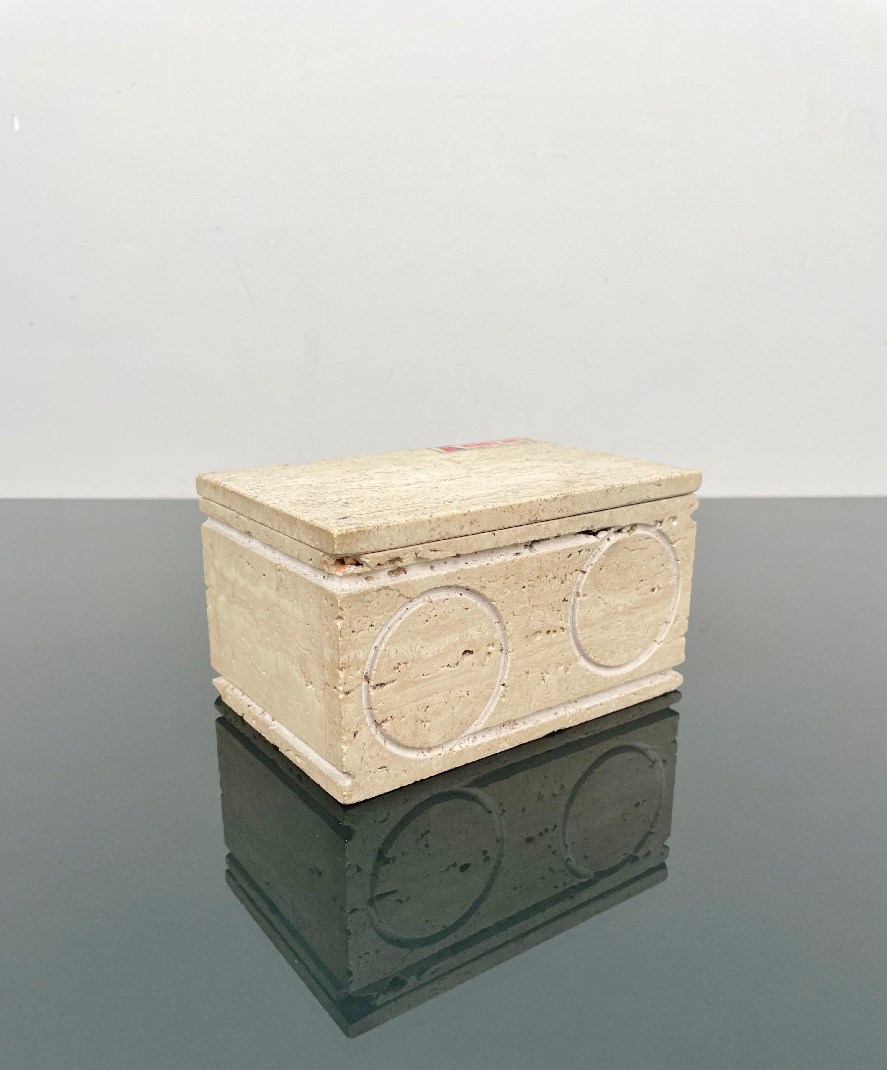 Caja rectangular decorativa en travertino y corcho de Marble Art, Italia, años 70 en venta 2