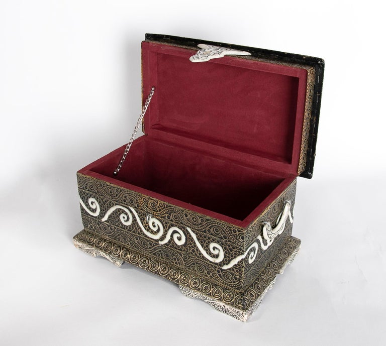 Rectangular Decorative Box with Lid and Circular Motifs For Sale at 1stDibs