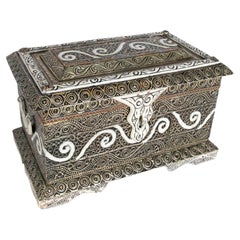 Used Rectangular Decorative Box with Lid and Circular Motifs