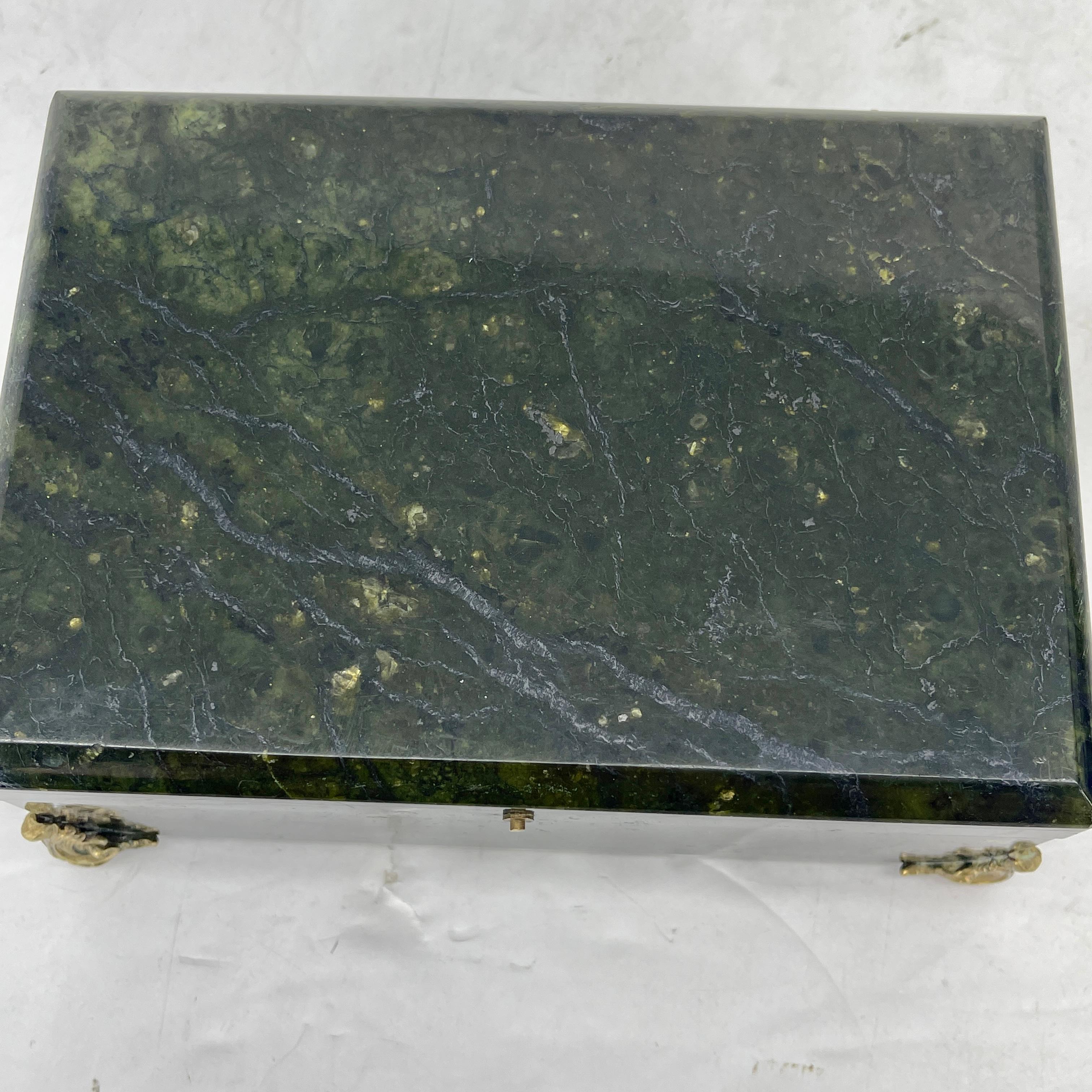 Rectangular Deep Forrest Green Marble and Bronze Jewelry Box, Italian circa 1930 For Sale 14