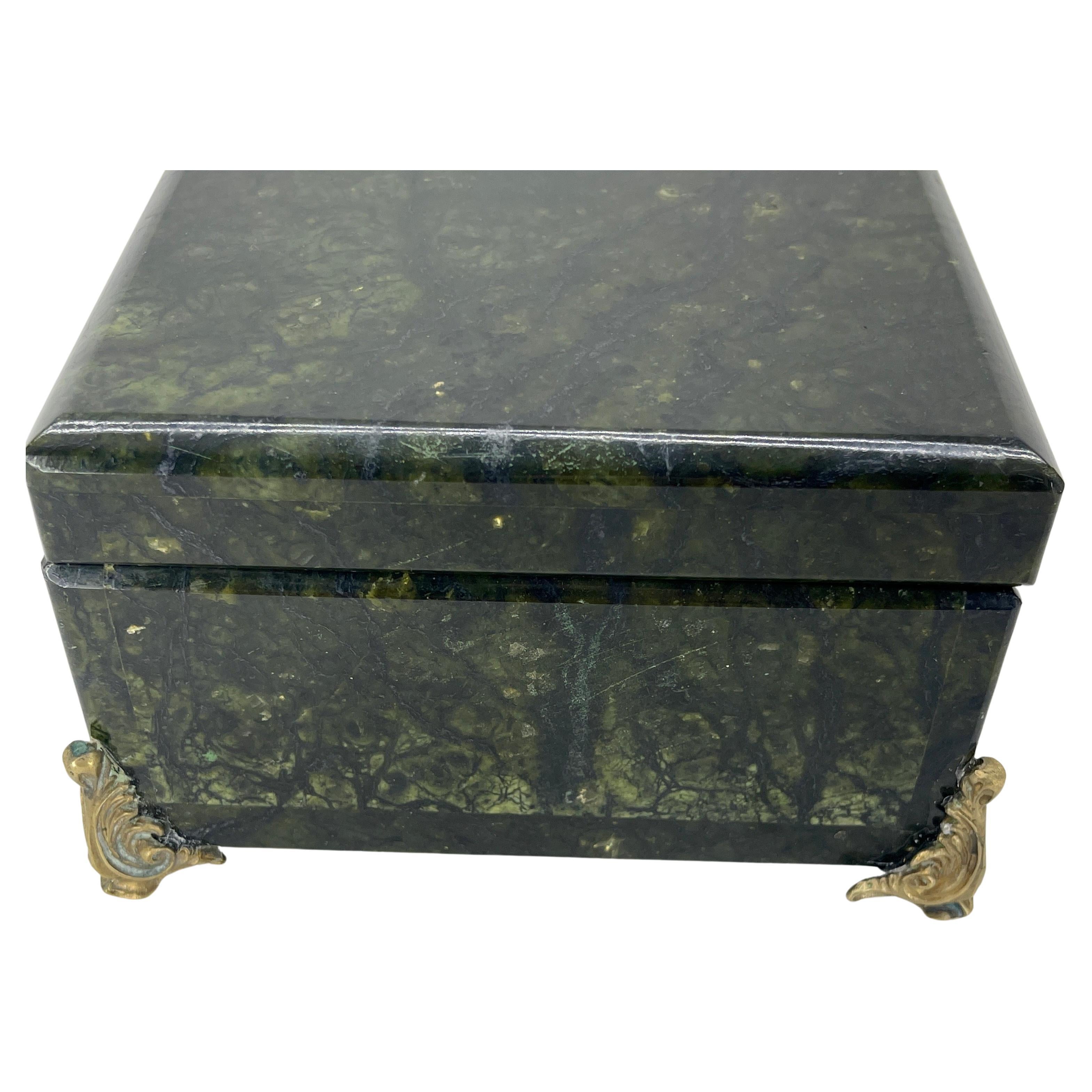 Rectangular Deep Forrest Green Marble and Bronze Jewelry Box, Italian circa 1930 1