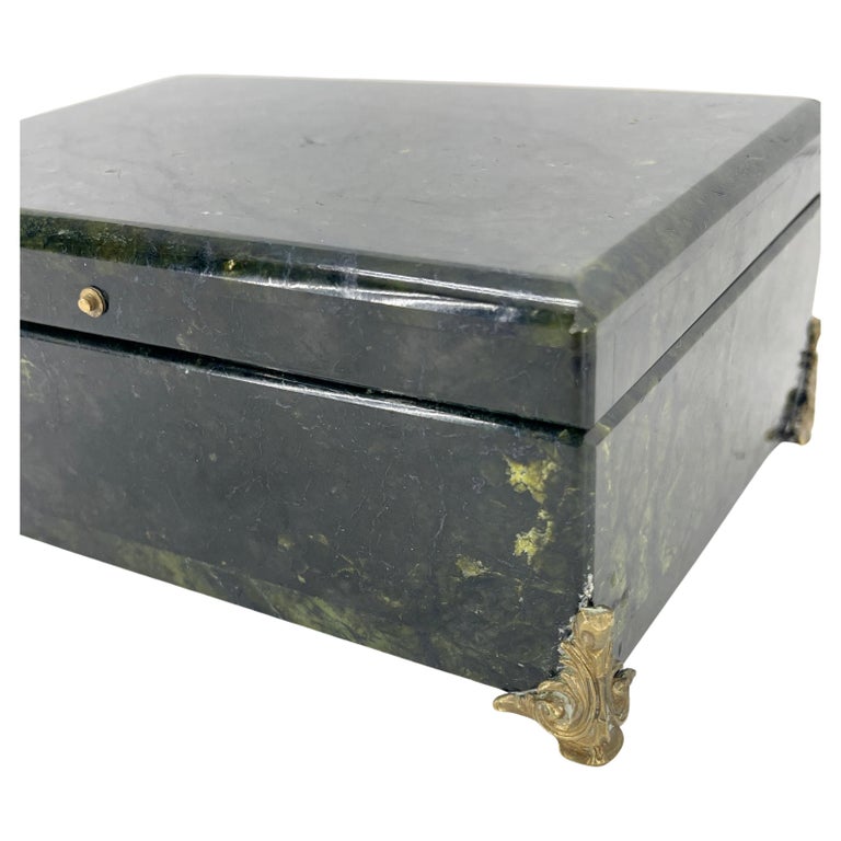 Rectangular Deep Forrest Green Marble and Bronze Jewelry Box, Italian ...
