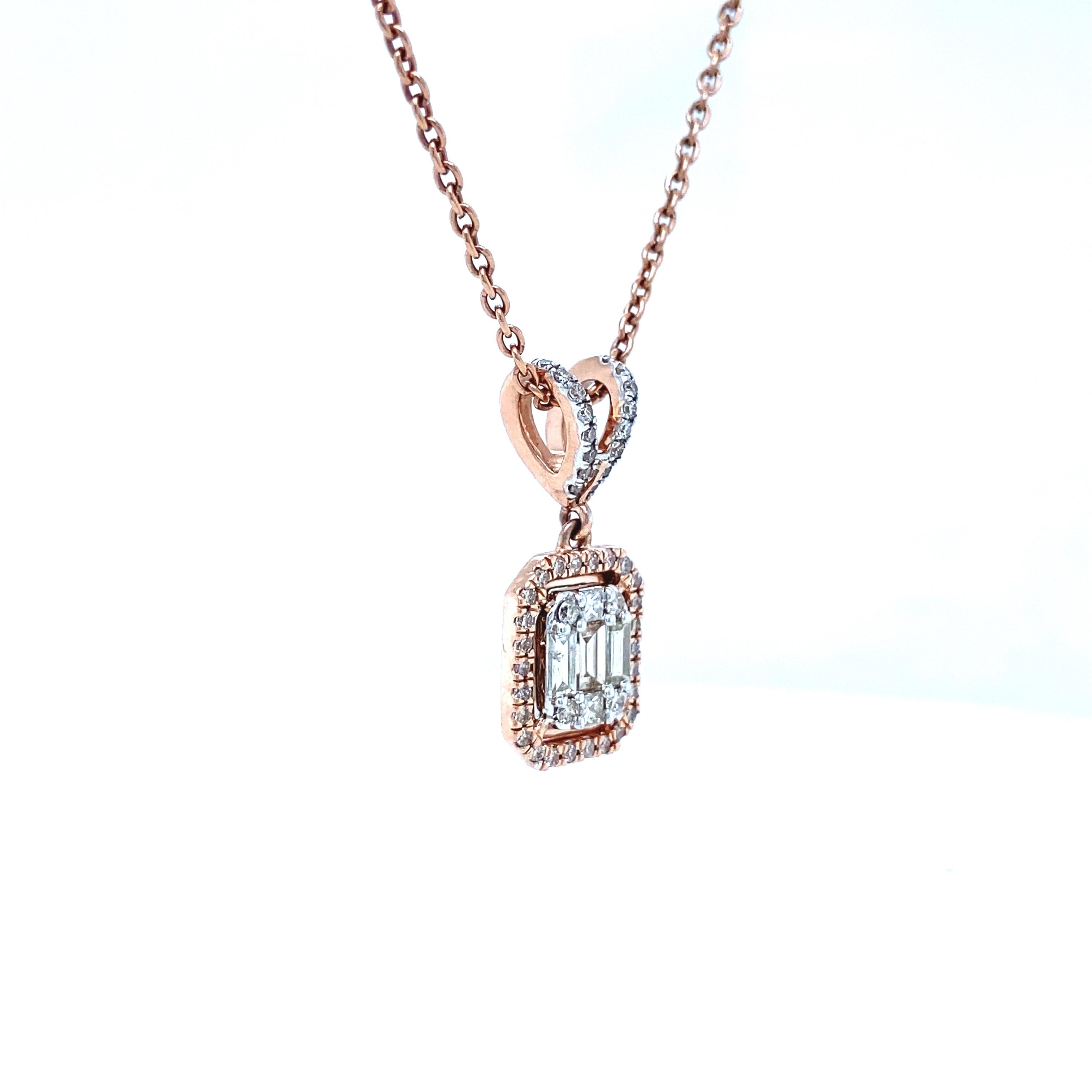 Art Deco Rectangular Design Fancy Diamonds Pendant Necklace in 18k Solid Gold For Sale