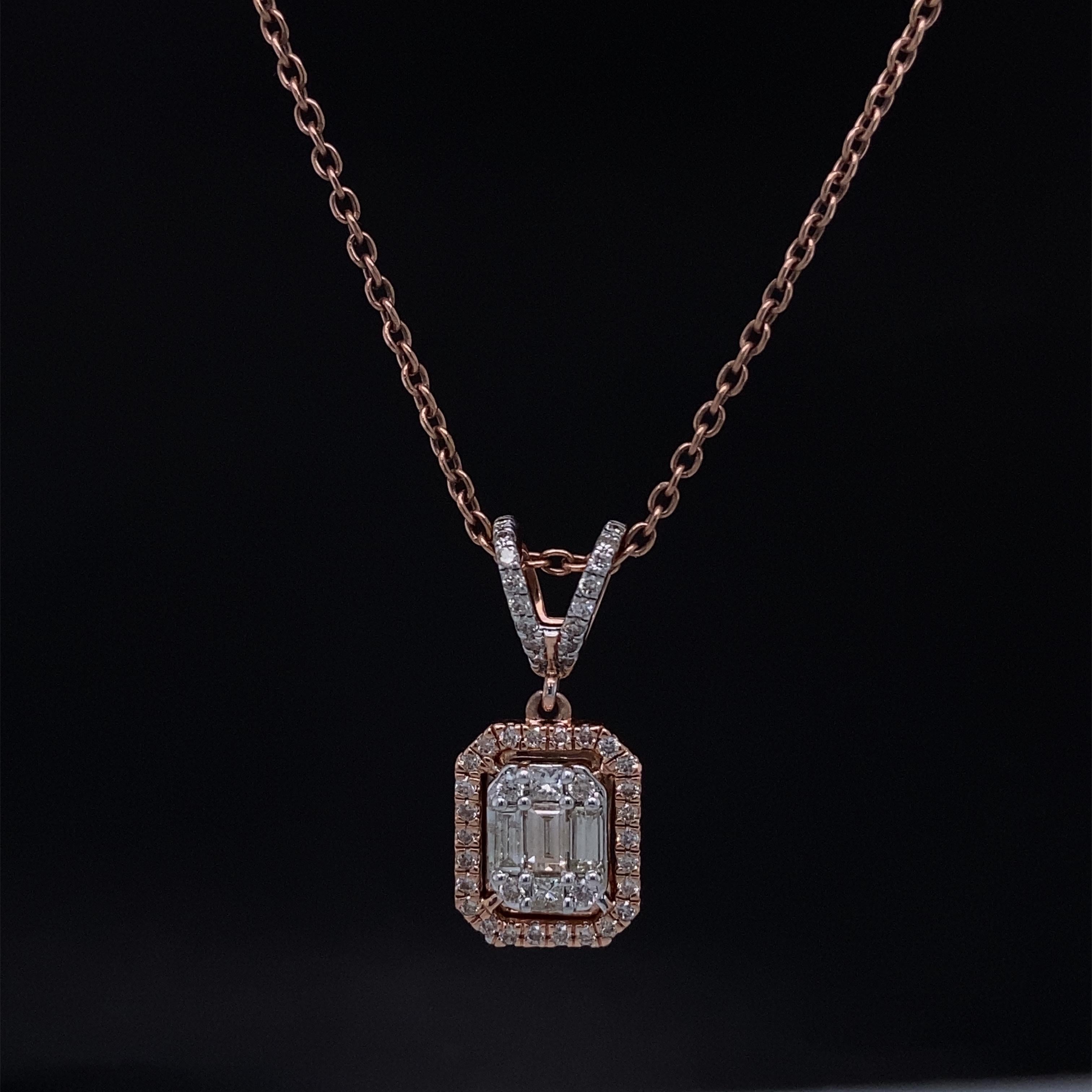 Women's Rectangular Design Fancy Diamonds Pendant Necklace in 18k Solid Gold For Sale