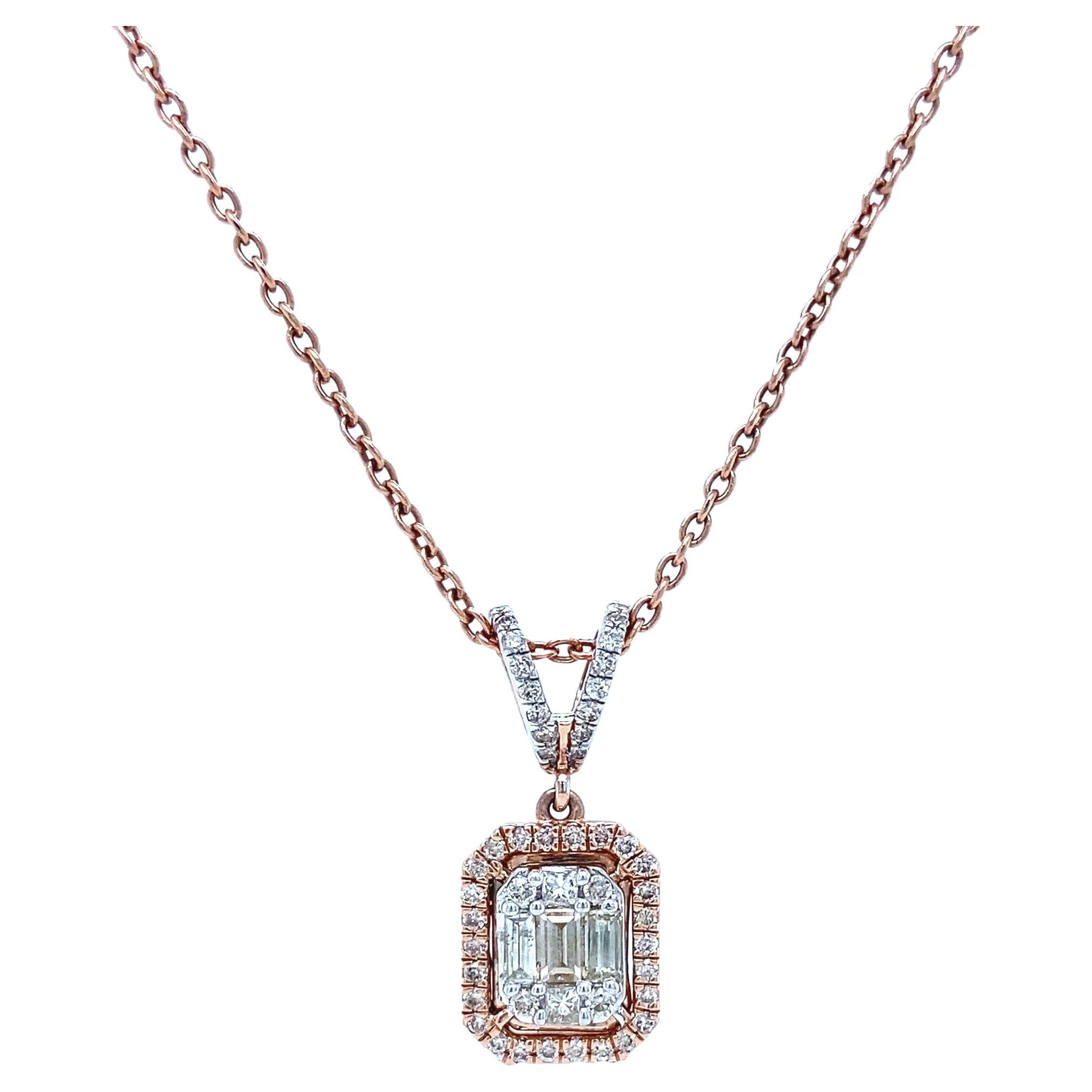 Rectangular Design Fancy Diamonds Pendant Necklace in 18k Solid Gold For Sale