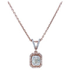 Rectangular Design Fancy Diamonds Pendant Necklace in 18k Solid Gold