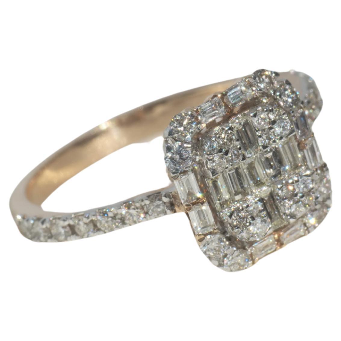 For Sale:  Rectangular Design Illusion Setting Diamond Ring Set In 18k Solid Gold