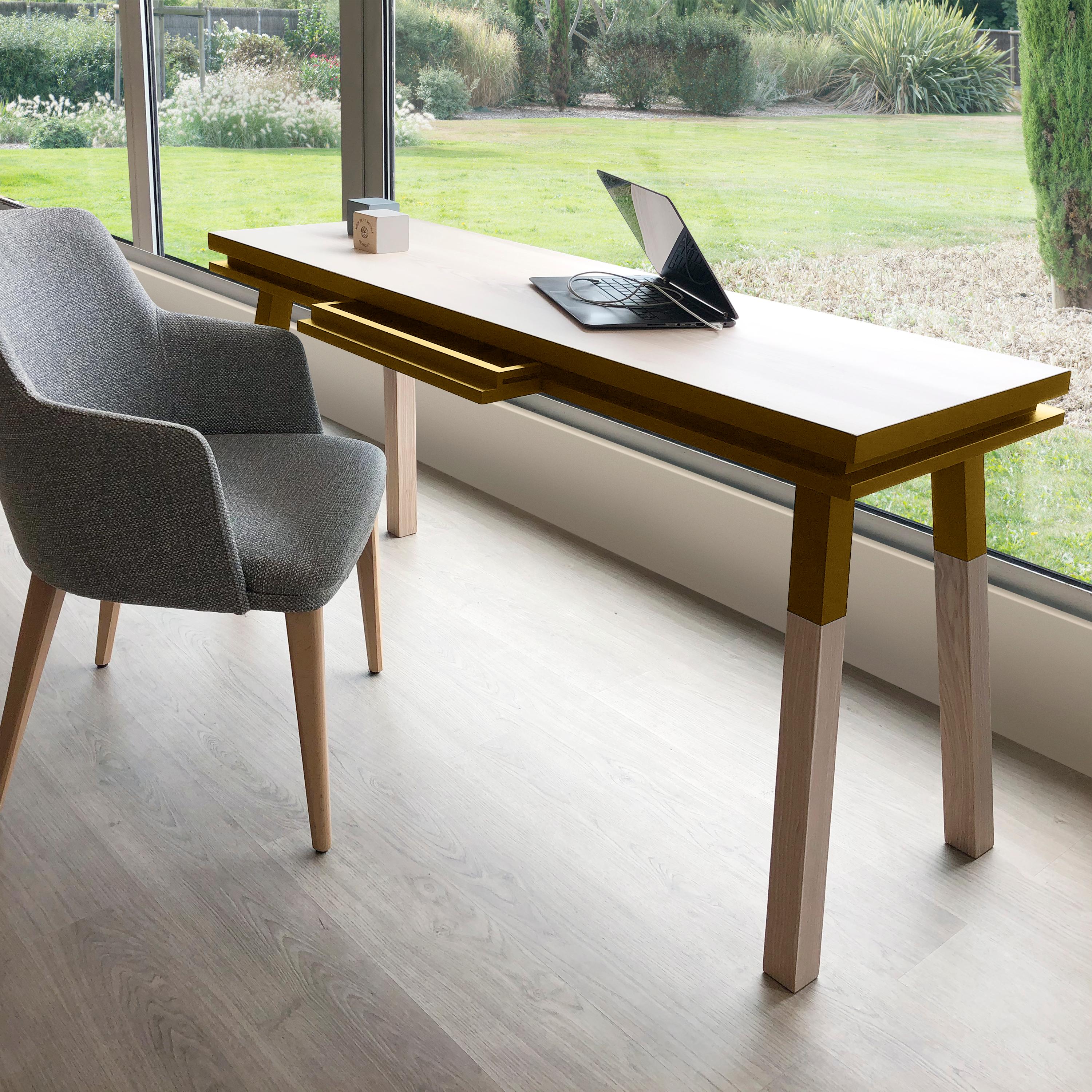 Hand-Crafted French wooden rectangular desk - scandinavian design by Eric Gizard, Paris For Sale