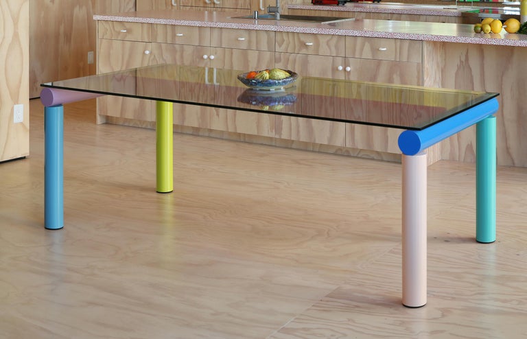 The BOB Table by Isaac Resnikoff of the LA-based Project Room is a spacious, contemporary dining table that seats 8. Based on a simple geometric vocabulary (and an innovative tangential weld) the BOB is playful but elegant, with multicolored tubular
