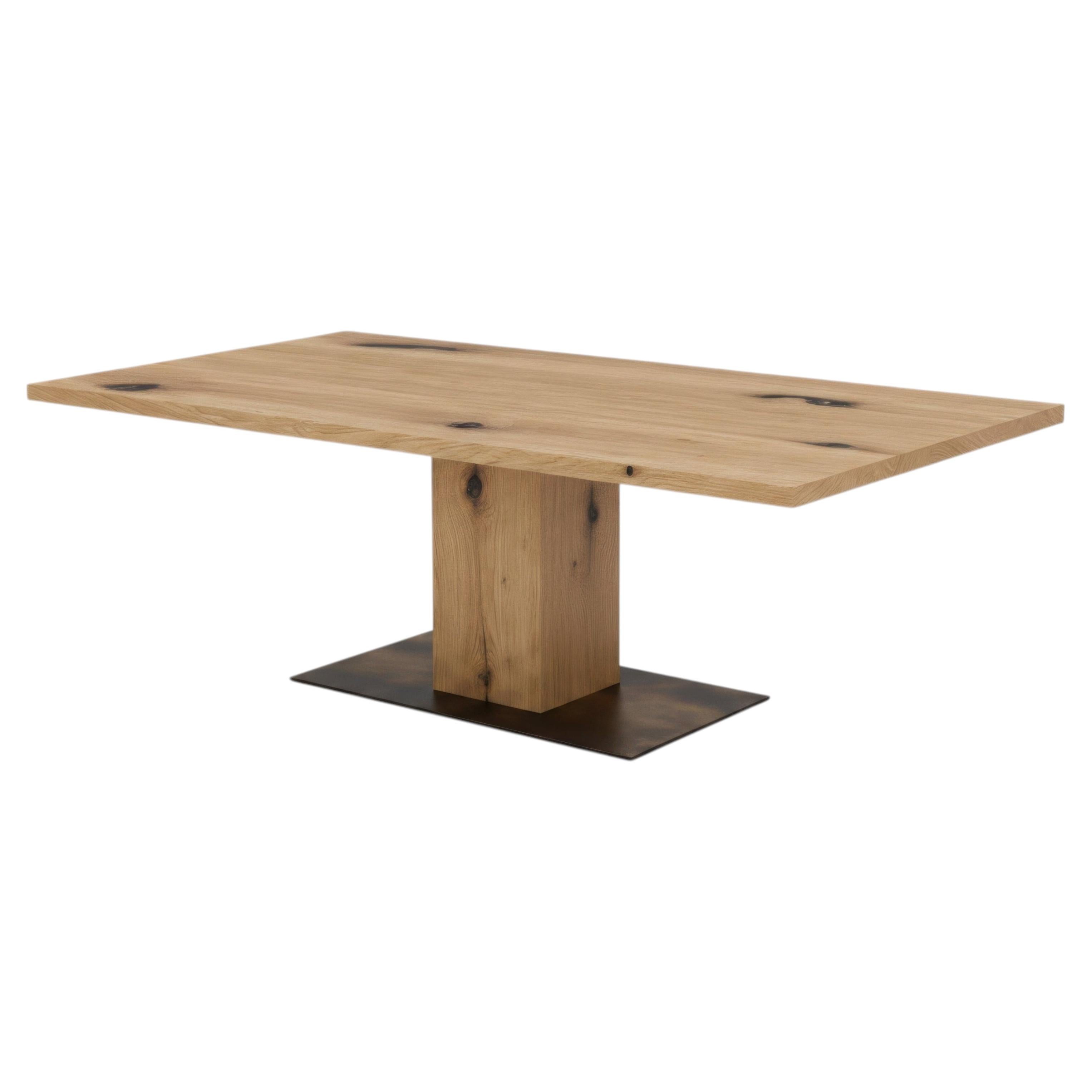 Rectangular Dining Table Ft. Natural Oak w/ Knots & Bronzed Iron Base, Italy