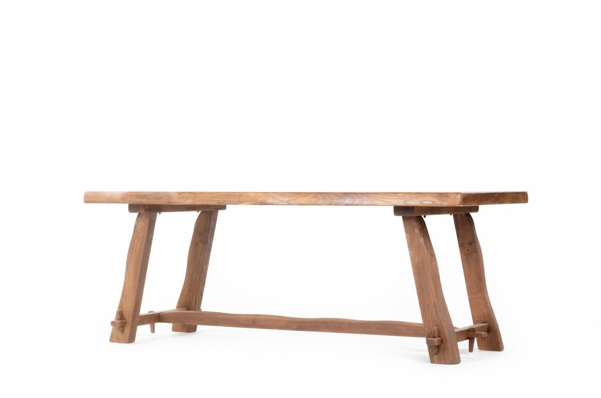 Rectangular dining table in elm Olavi Hanninen style 1950 In Good Condition For Sale In JASSANS-RIOTTIER, FR