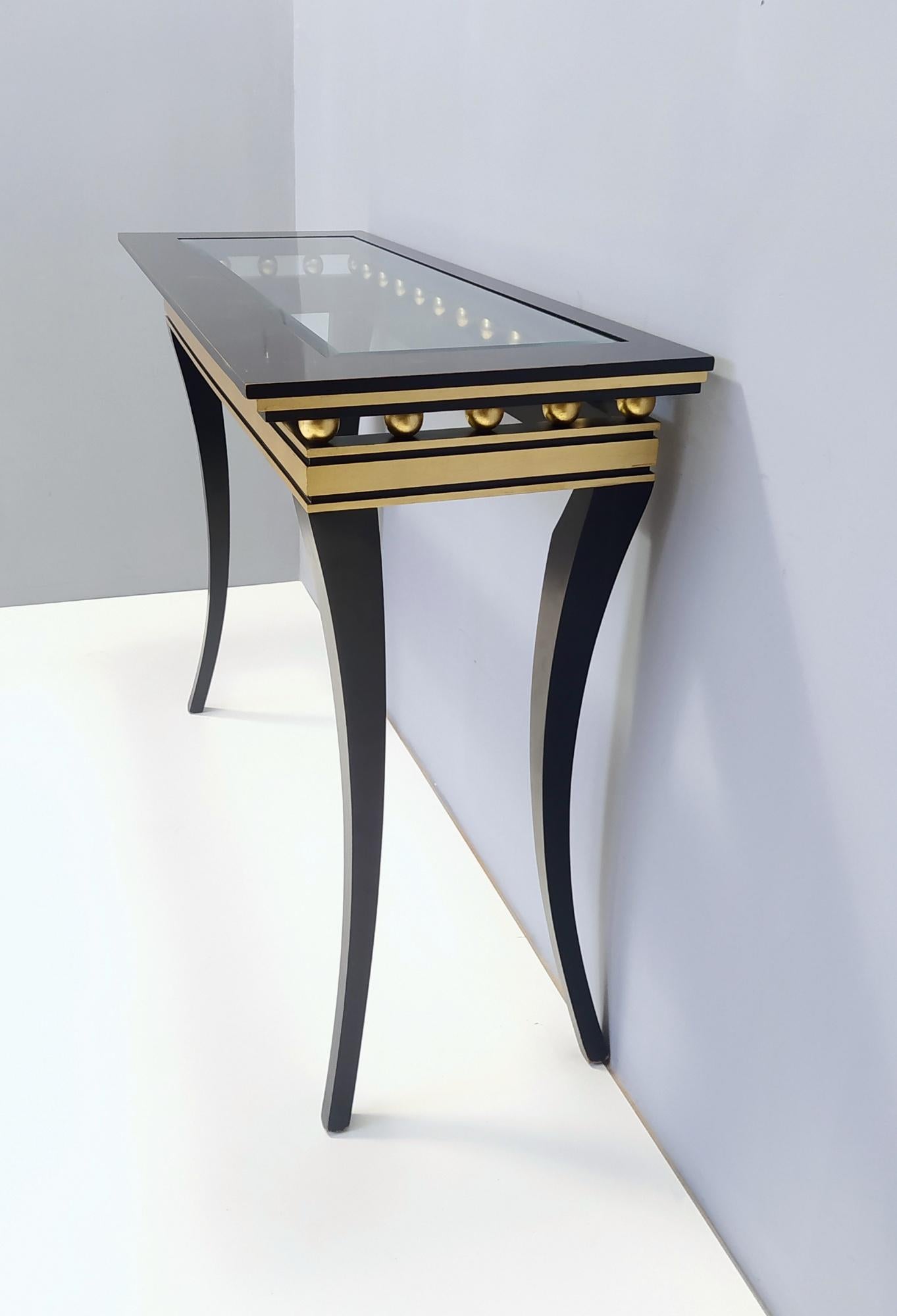 Rectangular Ebonized Beech Console by Roberto Ventura with Crystal Top, Italy For Sale 3