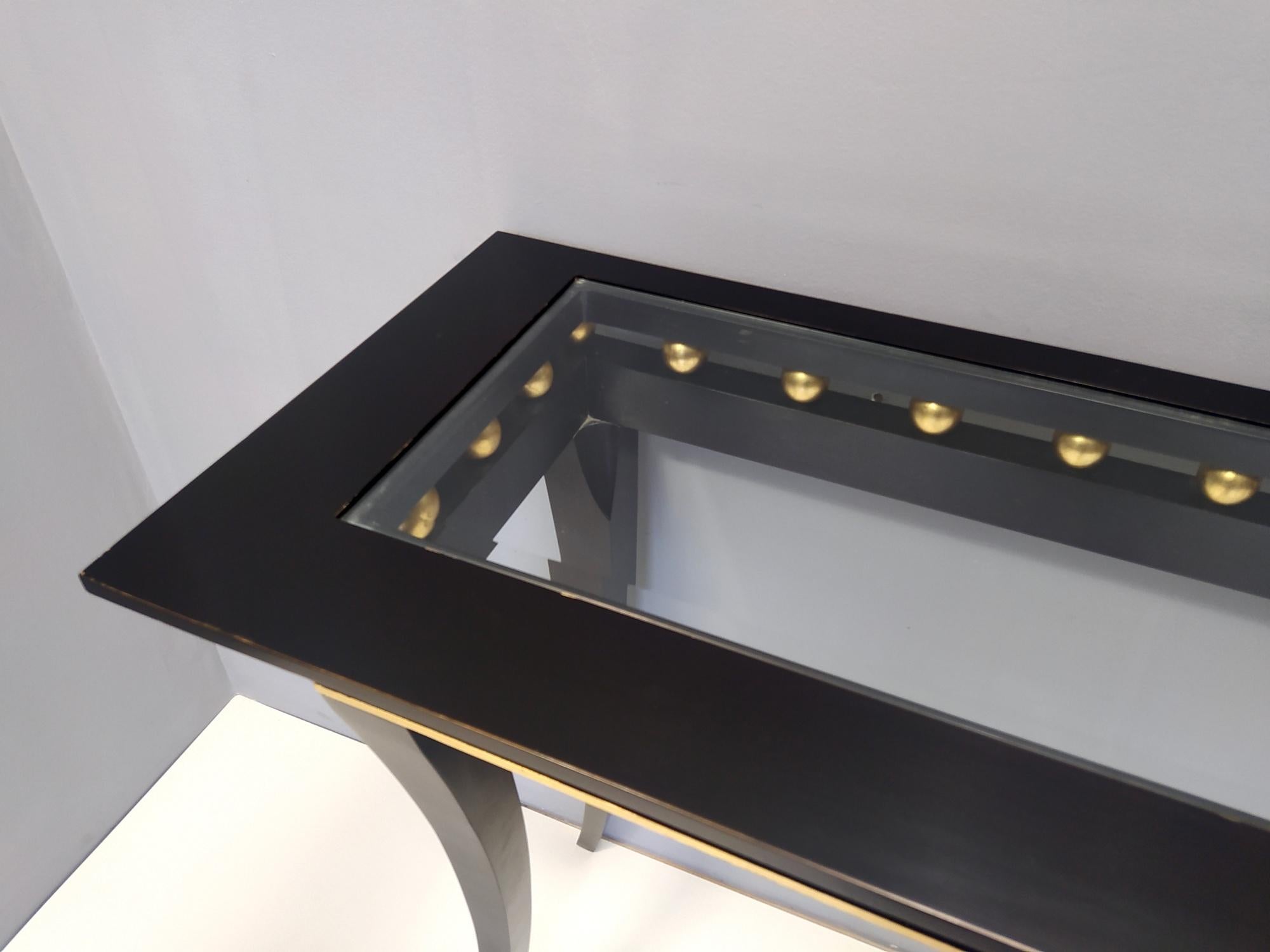Rectangular Ebonized Beech Console by Roberto Ventura with Crystal Top, Italy For Sale 6