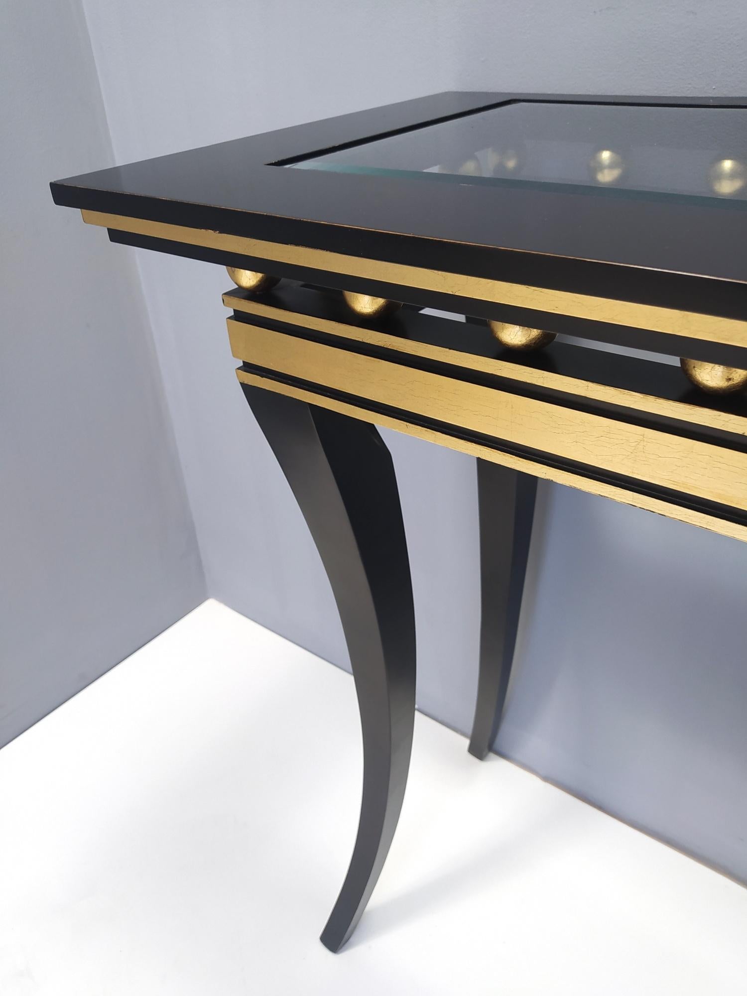 Rectangular Ebonized Beech Console by Roberto Ventura with Crystal Top, Italy For Sale 7