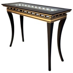 Consola rectangular de haya ebonizada de Roberto Ventura con tapa de cristal, Italia