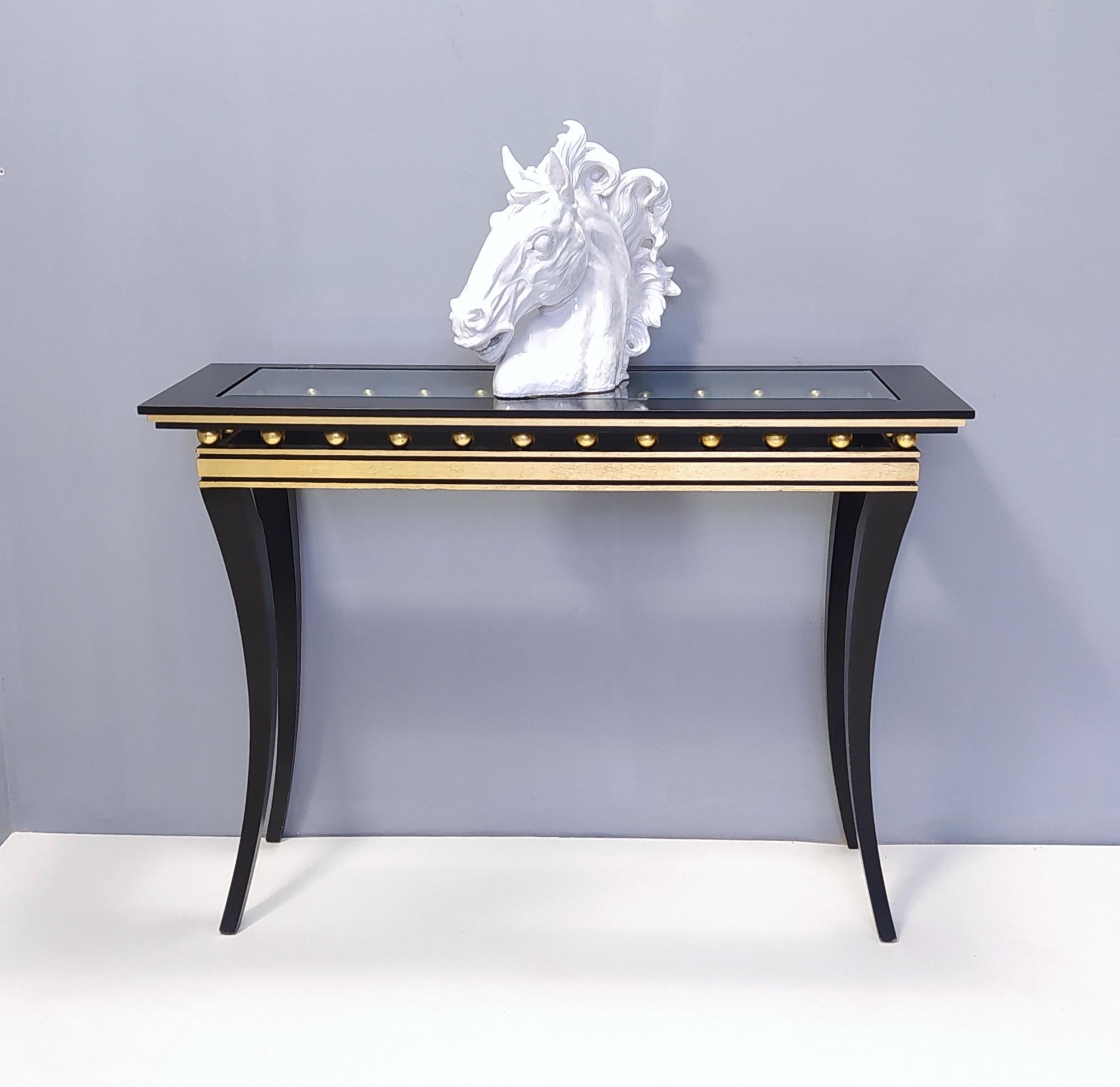 Italian Rectangular Ebonized Beech Console by Roberto Ventura with Crystal Top, Italy For Sale