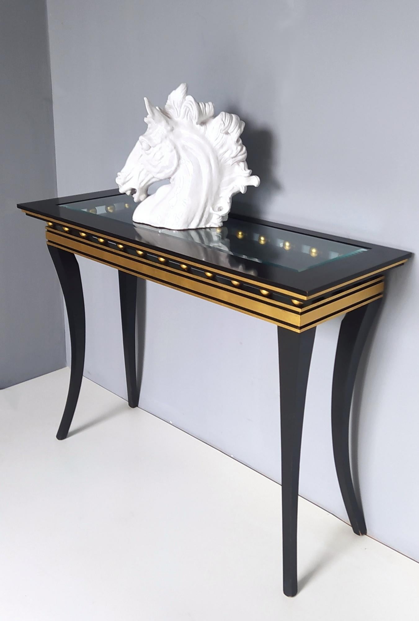 Contemporary Rectangular Ebonized Beech Console by Roberto Ventura with Crystal Top, Italy For Sale