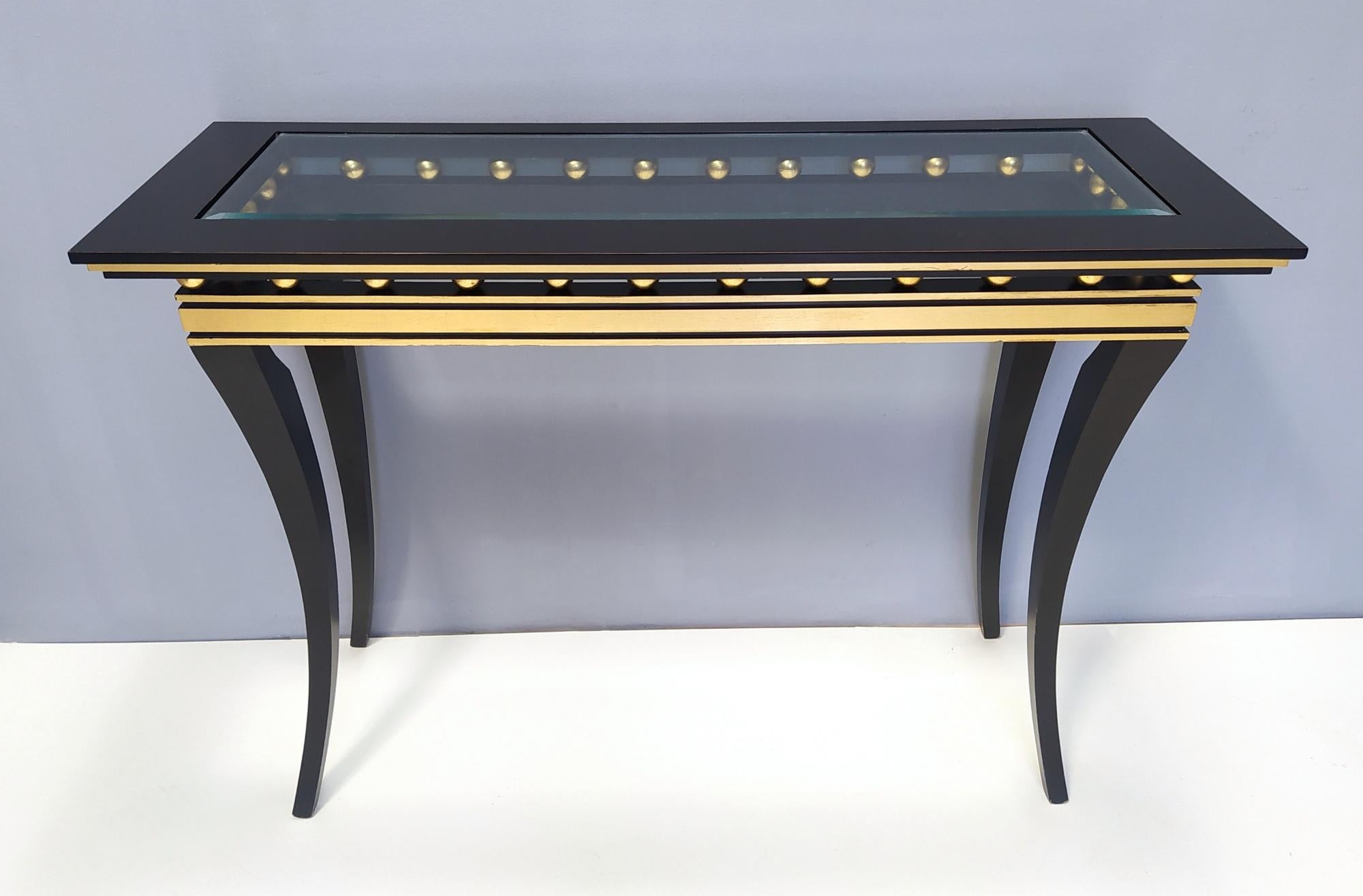 Rectangular Ebonized Beech Console by Roberto Ventura with Crystal Top, Italy For Sale 1