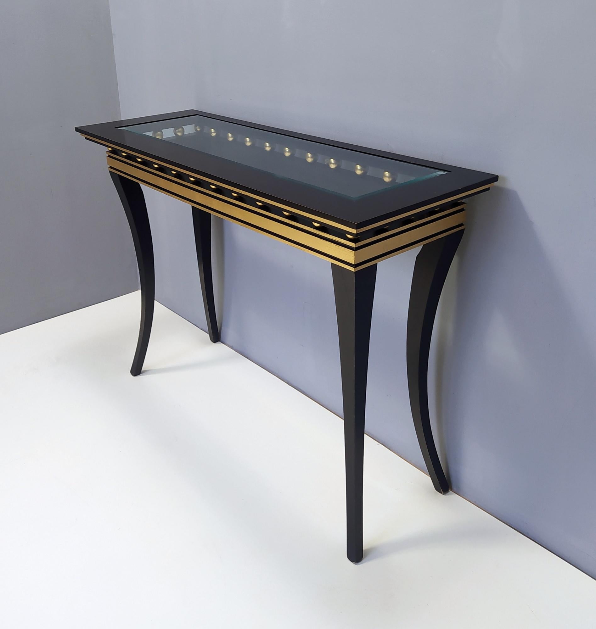 Rectangular Ebonized Beech Console by Roberto Ventura with Crystal Top, Italy For Sale 2