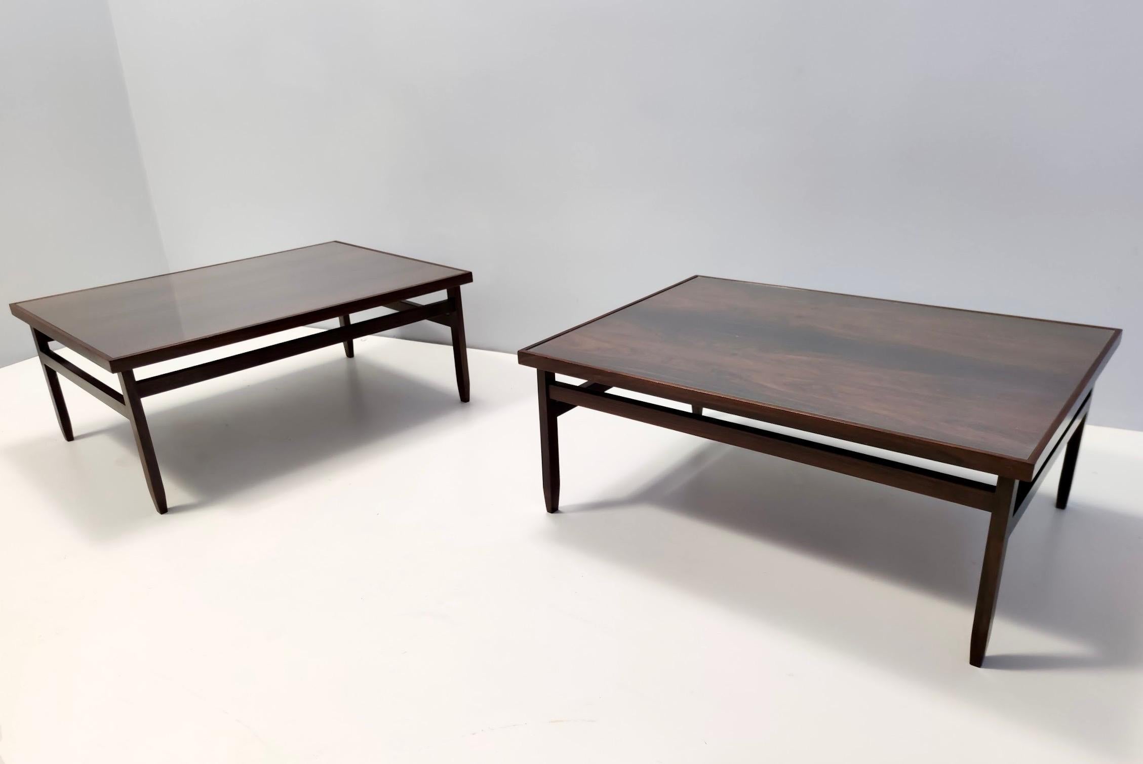 Mid-20th Century Rectangular Ebonized Walnut and Glass Coffee Table, Italy For Sale