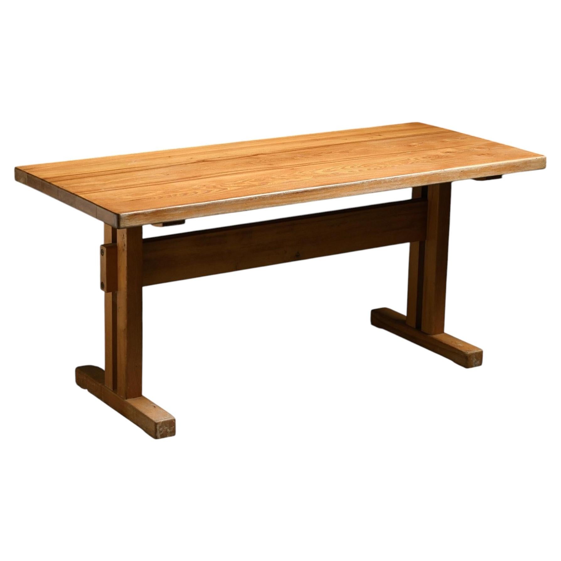 Rectangular elm table for Les Arcs, Charlotte Perriand, 1970s For Sale