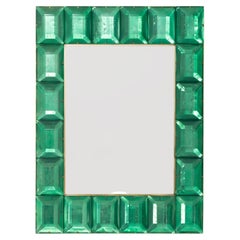 Rectangular Emerald Green Diamond Murano Glass Mirror, in Stock