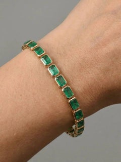 Rectangular Emerald Stones 14K (18K Custom) Emerald & Yellow Gold Bracelet