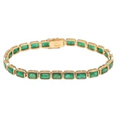 Rectangular Emerald Stones 14K (18K Custom) Emerald & Yellow Gold Bracelet