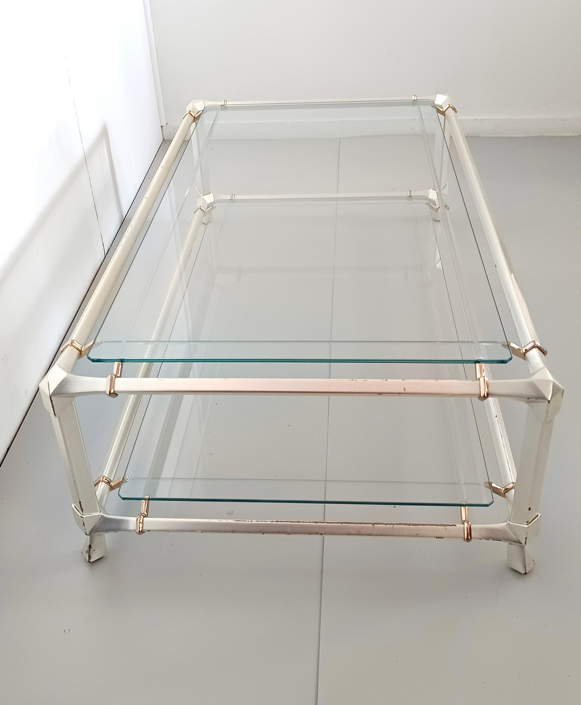 Anodized Rectangular Engraved Crystal and White Metal Coffee Table with a Lower Shelf For Sale