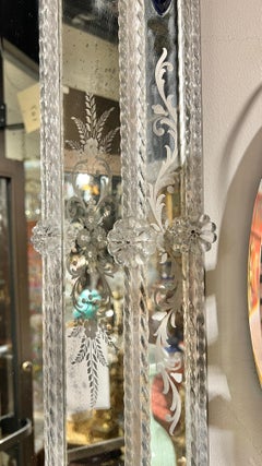 Rectangular Engraved Venetian Italian Clear and Royal Blue Wall Mirror