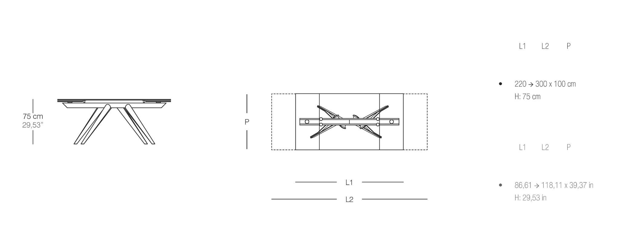 Rectangular extendable table in glass Naos Somnia W 220/300 cm (86.6/118.1 in) In New Condition For Sale In Alcamo, IT